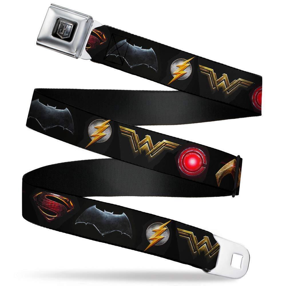5463 Belt Seatbelt Buckle Justice League 2017 6 Superhero Icons Black 24 to